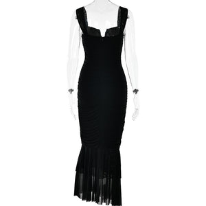 Spring and summer sling stitching dress tight pleated fishtail dress - Negative Apparel
