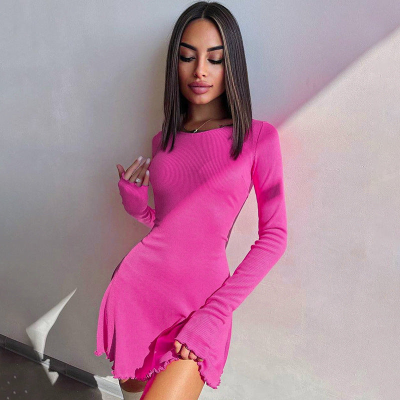 The Back Strap Elegance | Women's Back-Strap Waist Long-Sleeve Mini Dress