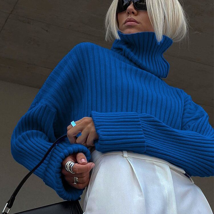 The Edgy Crop | Women's High Neck Horn Sleeve Knit Sweater