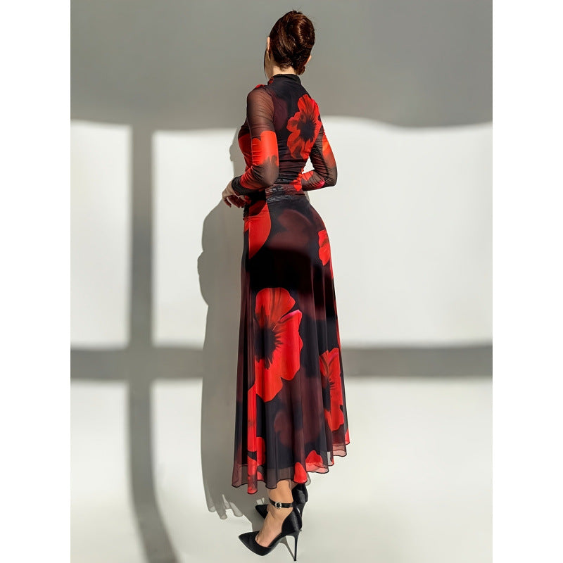 Tie Dye Print Long Sleeve Maxi Dress