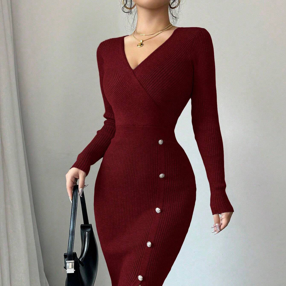 Button Front Knit Maxi Dress