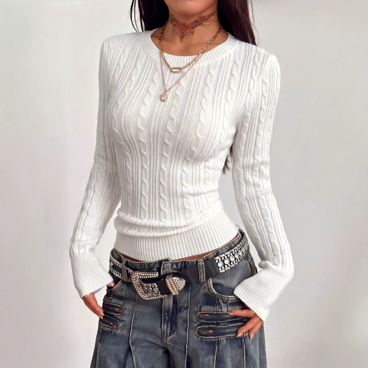 Twist Knit Crew Neck Sweater