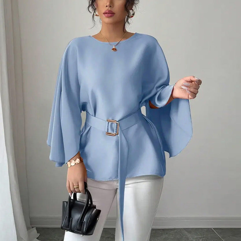 Belted Flare Sleeve Top