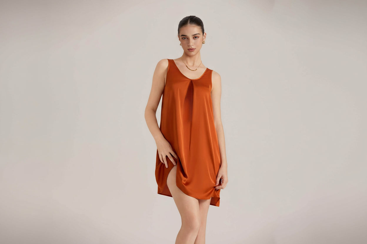 The Satin Allure | Solid Color V-Neck Sleeveless Satin Midi Sleep Dress