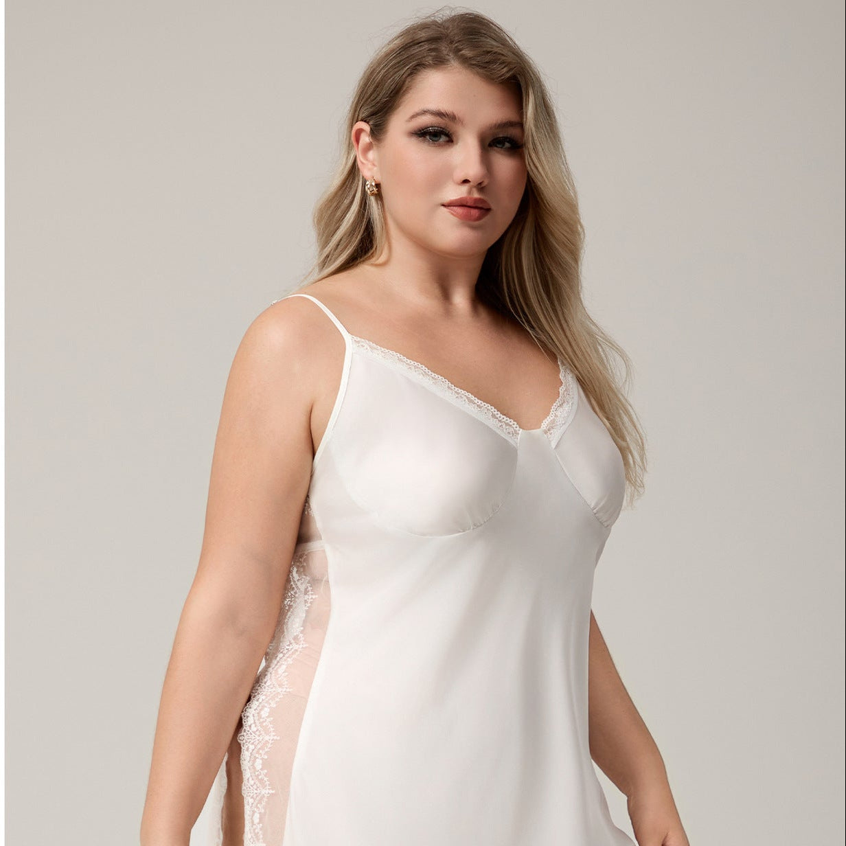 The Ice Silk Seduction | White Lace Strap Mini Sleep Dress