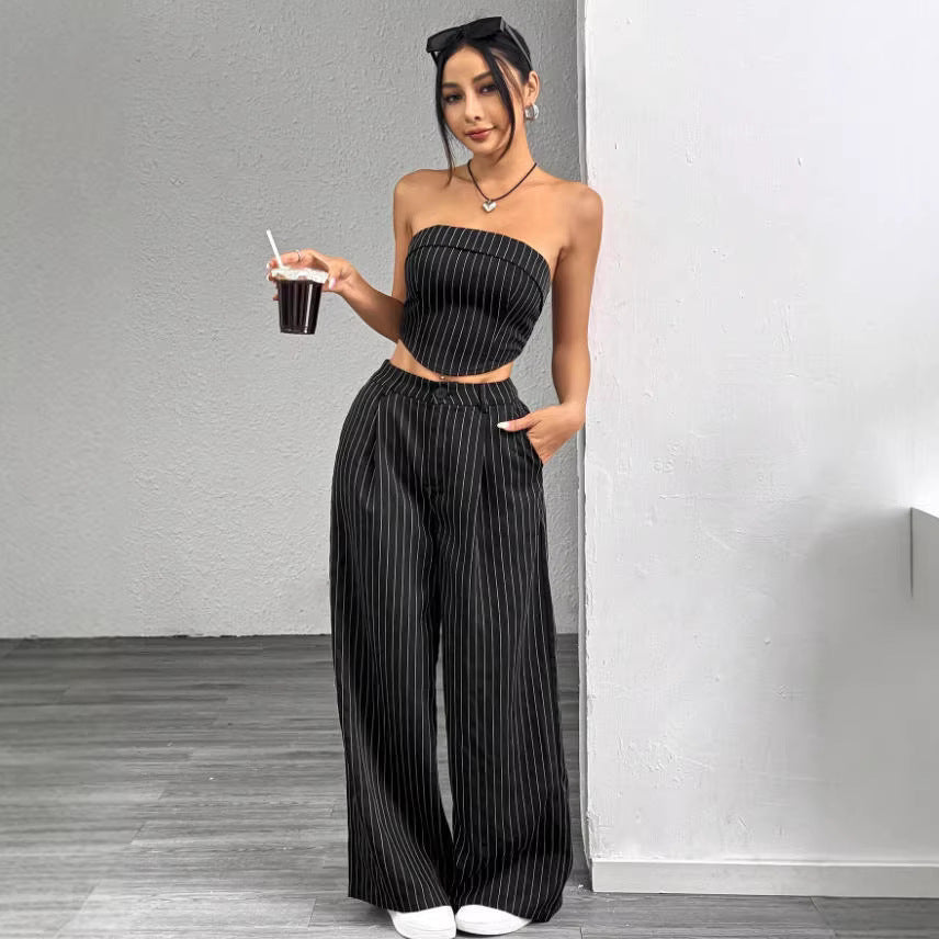 Strapless Top and Suit Trouser Set
