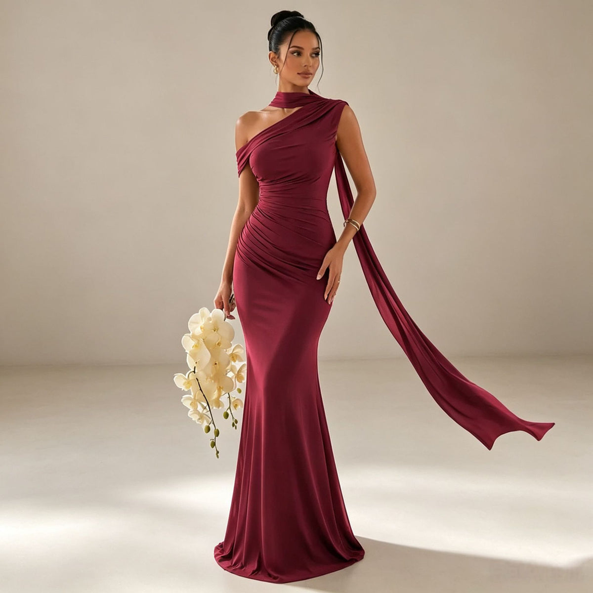 Halter Off Shoulder Fishtail Gown