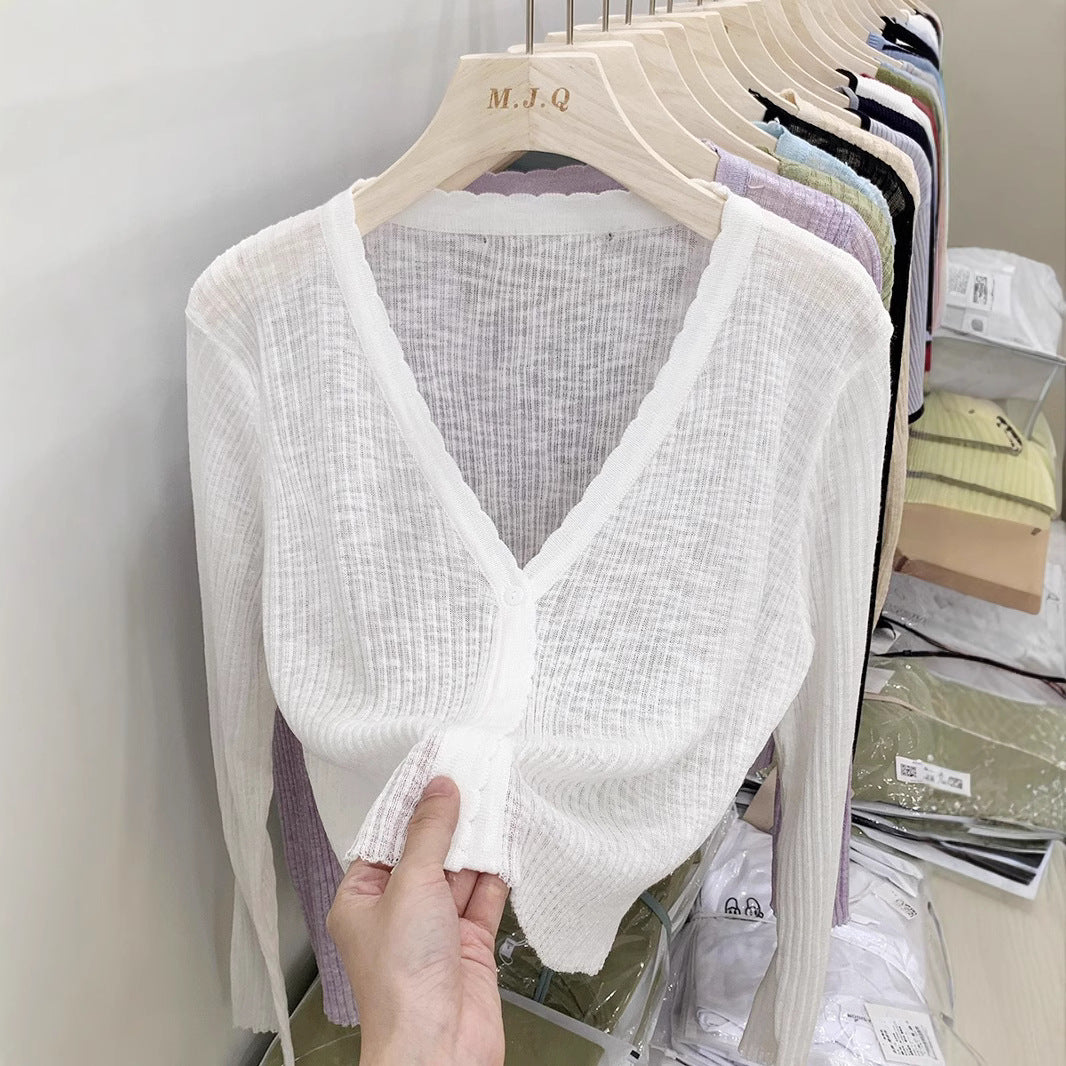 Thin Slub Knit V Neck Shrug Cardigan