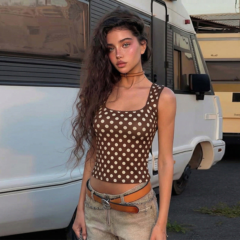 Polka Dot Scoop Neck Vest Top