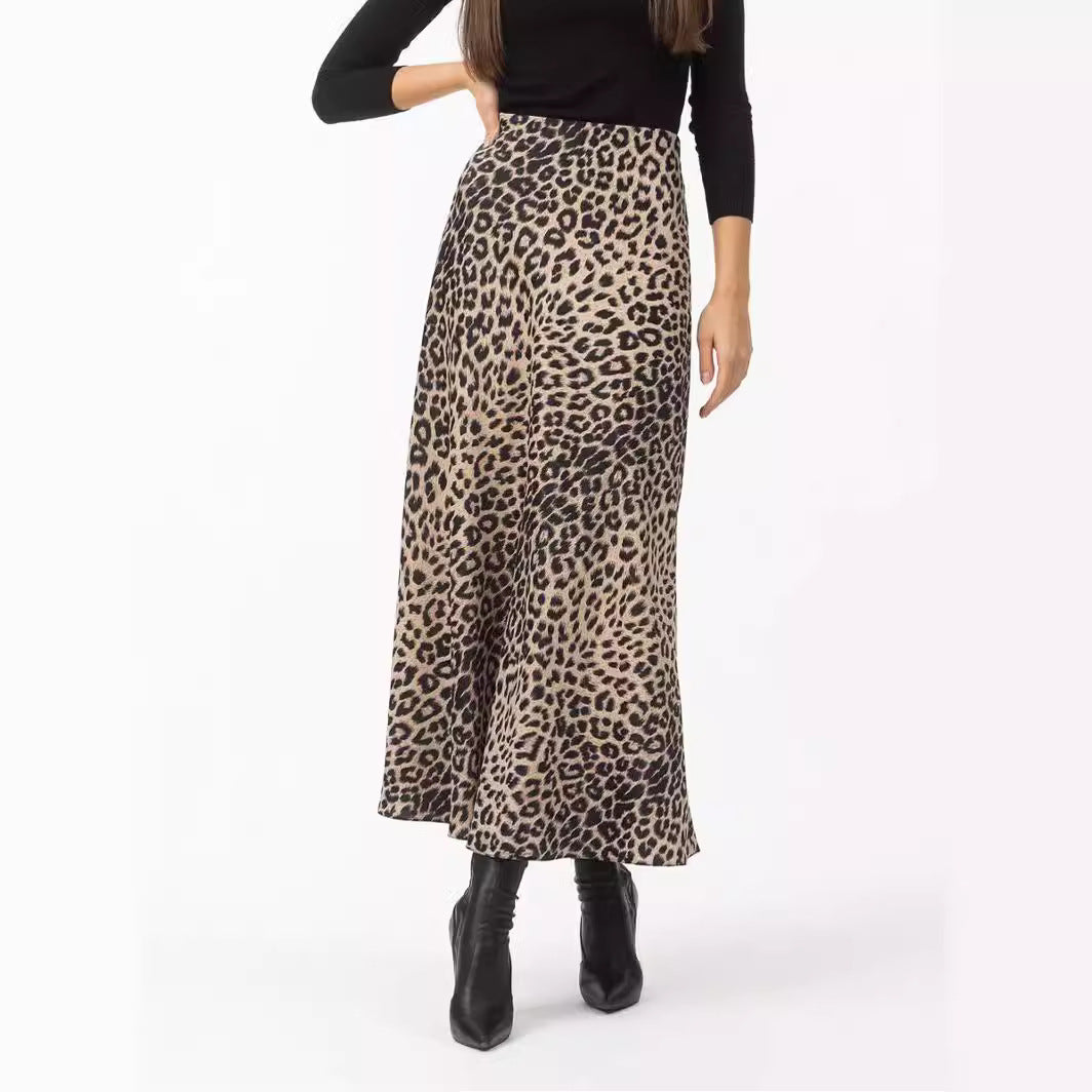 Leopard Print Satin Maxi Skirt