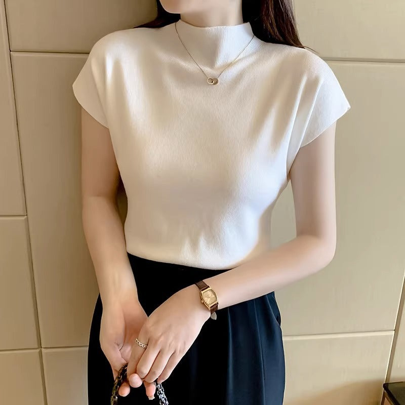 Flutter Sleeve Mock Neck Knit Top