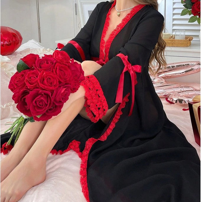 The Onyx Longline | Sheer Lace Trim Summer Robe & Housecoat