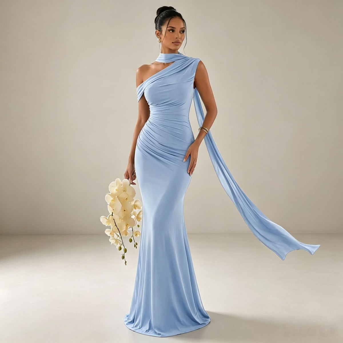 Halter Off Shoulder Fishtail Gown