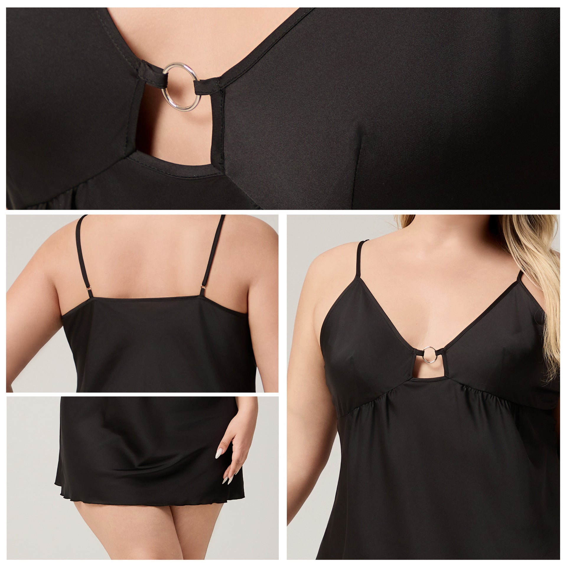 The Noir Desire | Women's Plus-Size Satin Suspender Chemise Nightdress