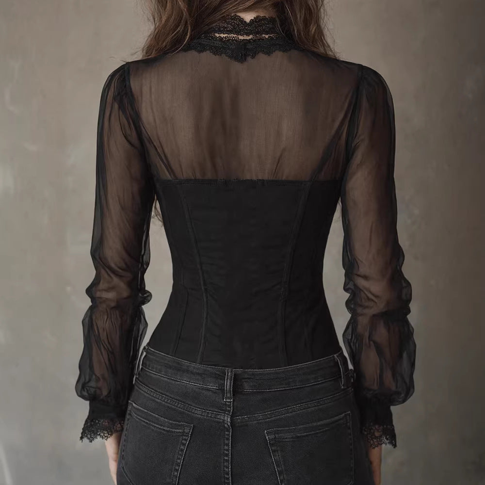 Velvet and Lace Button Top