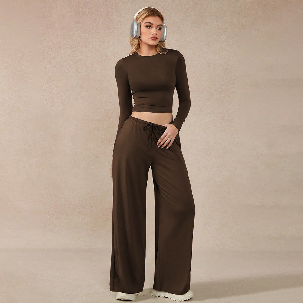 Cropped Button Top and Drawstring Trouser Set