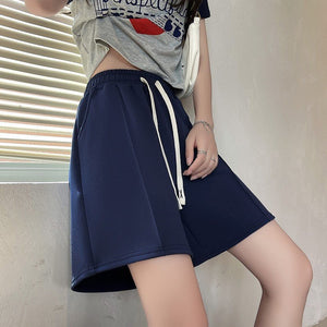 Air cotton sports shorts women's summer thin casual loose high - waisted wide - leg pants slim straight five - point medium pants - Negative Apparel