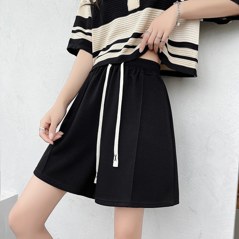 Air cotton sports shorts women's summer thin casual loose high - waisted wide - leg pants slim straight five - point medium pants - Negative Apparel