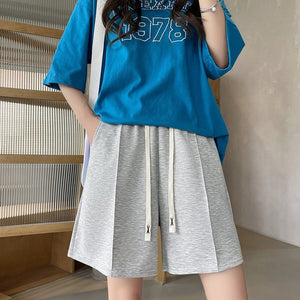 Air cotton sports shorts women's summer thin casual loose high - waisted wide - leg pants slim straight five - point medium pants - Negative Apparel