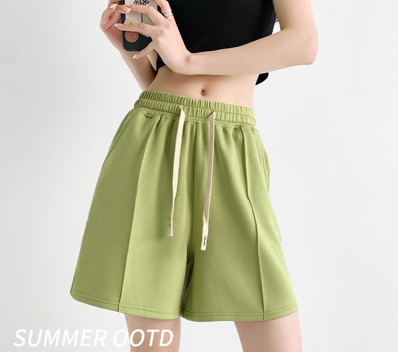 Air cotton sports shorts women's summer thin casual loose high - waisted wide - leg pants slim straight five - point medium pants - Negative Apparel