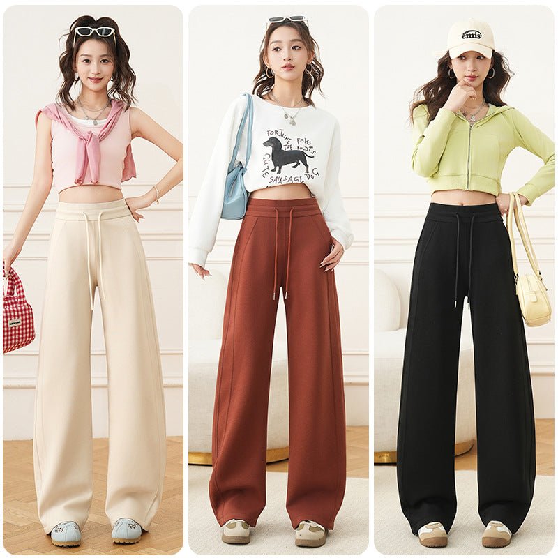 Air layer scimitar straight pants 2025 spring new sports banana pants drawstring high waist thin casual trousers women - Negative Apparel