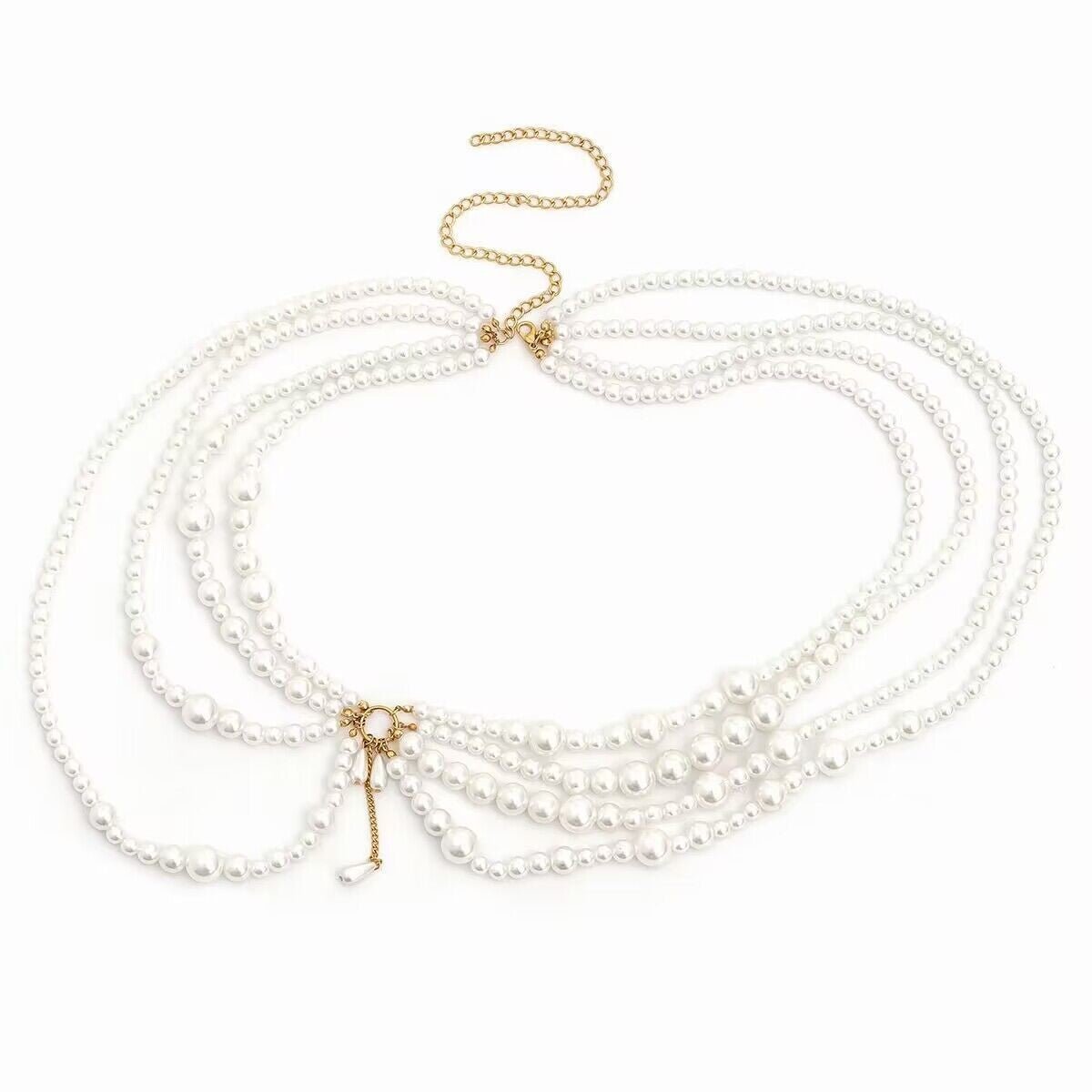 All - match imitation pearl waist chain ins style multi - layer tassel body chain waist ornament - Negative Apparel