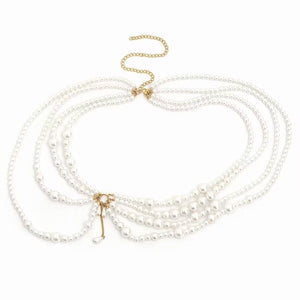 All - match imitation pearl waist chain ins style multi - layer tassel body chain waist ornament - Negative Apparel