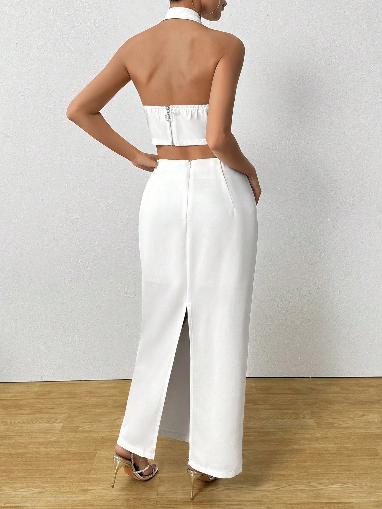 Allurite Women Elegant Solid Color Top And Mini Skirt 2 Piece Set - Negative Apparel