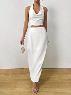 Allurite Women Elegant Solid Color Top And Mini Skirt 2 Piece Set - Negative Apparel