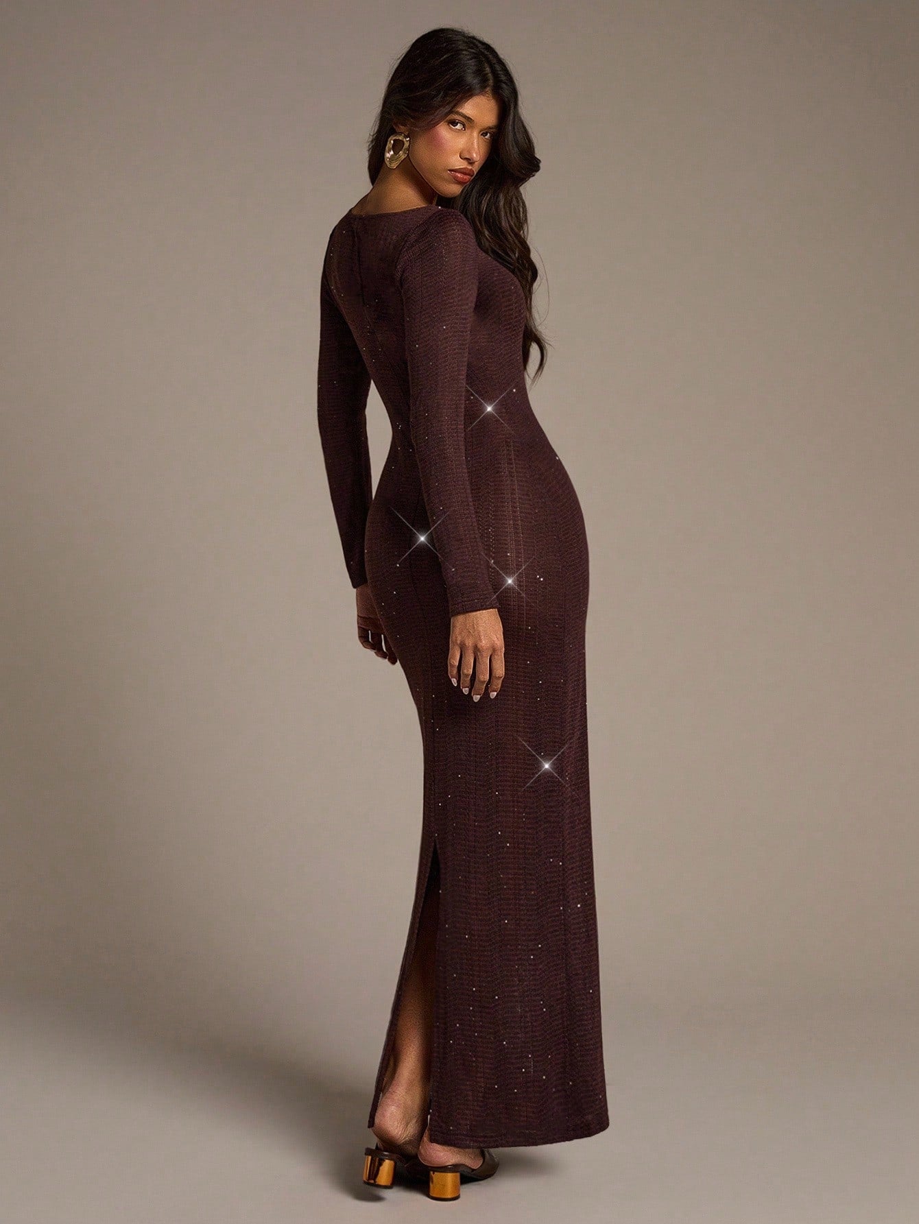 Aloruh Women's Elegant Glitter V - Neck Dress, Autumn - Negative Apparel