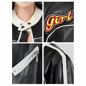 American locomotive contrasting leather jacket women's splicing leather jacket - Negative Apparel