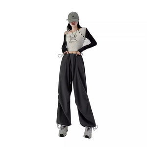 American overalls women's high - end pants women's spring and autumn high - waisted wide - leg sweatpants straight casual sweatpants trousers - Negative Apparel