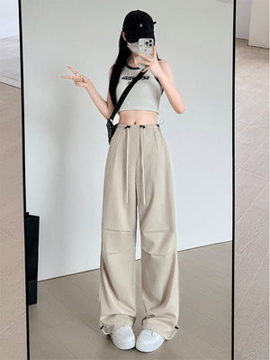 American overalls women's high - end pants women's spring and autumn new loose wide - leg sweatpants high - waisted paratrooper sweatpants - Negative Apparel