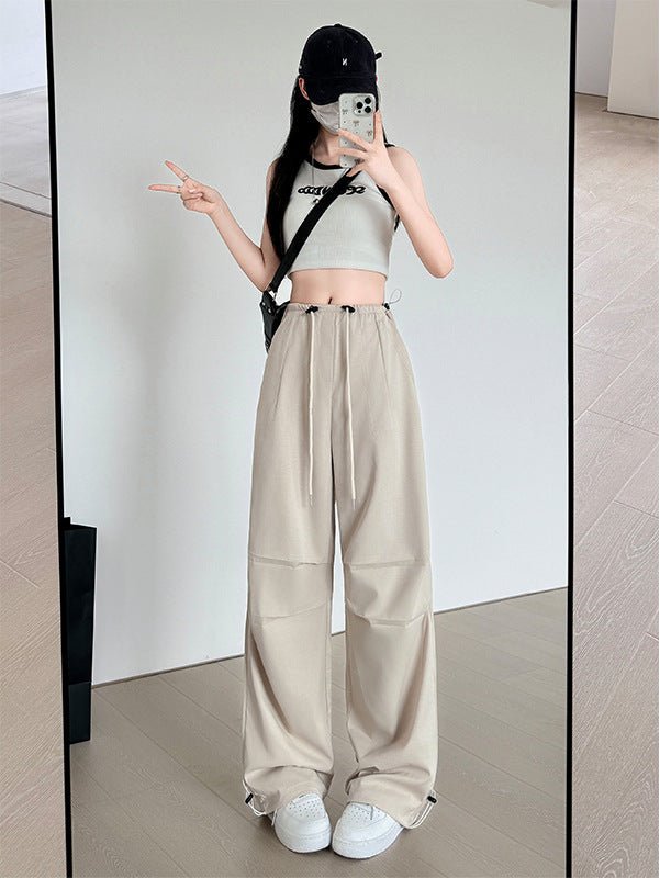 American overalls women's high - end pants women's spring and autumn new loose wide - leg sweatpants high - waisted paratrooper sweatpants - Negative Apparel