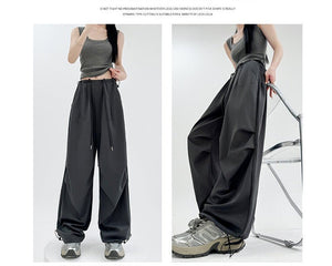 American overalls women's high - end pants women's spring and autumn new loose wide - leg sweatpants high - waisted paratrooper sweatpants - Negative Apparel