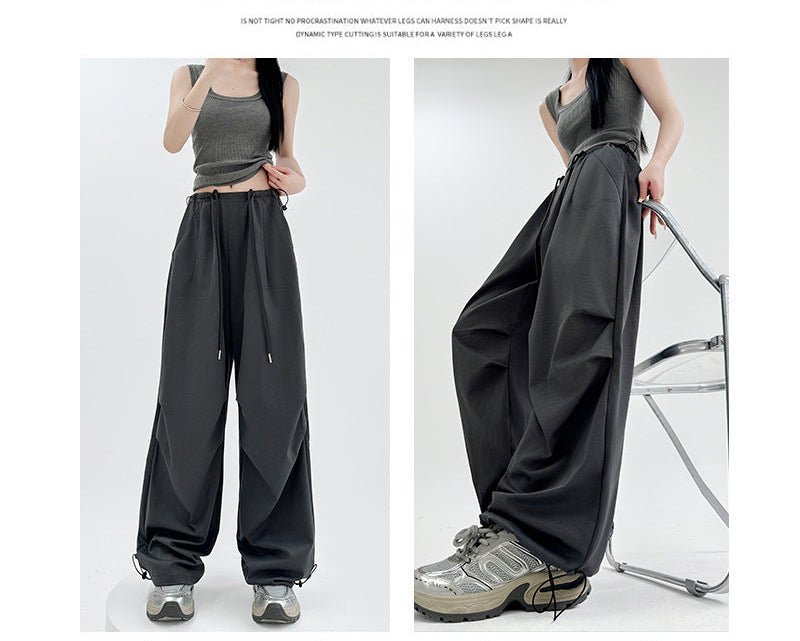 American overalls women's high - end pants women's spring and autumn new loose wide - leg sweatpants high - waisted paratrooper sweatpants - Negative Apparel