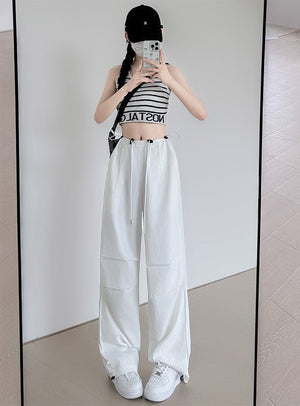 American overalls women's high - end pants women's spring and autumn new loose wide - leg sweatpants high - waisted paratrooper sweatpants - Negative Apparel