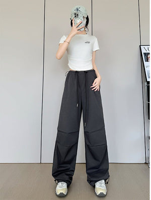 American overalls women's high - end pants women's spring and autumn new loose wide - leg sweatpants high - waisted paratrooper sweatpants - Negative Apparel