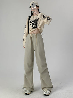 American overalls women's high - end pants women's spring and autumn new loose wide - leg sweatpants high - waisted paratrooper sweatpants - Negative Apparel