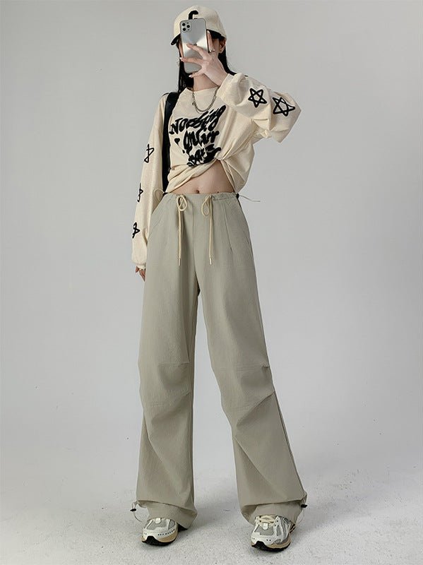 American overalls women's high - end pants women's spring and autumn new loose wide - leg sweatpants high - waisted paratrooper sweatpants - Negative Apparel