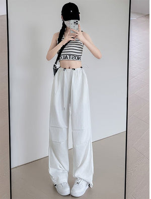 American overalls women's high - end pants women's spring and autumn new loose wide - leg sweatpants high - waisted paratrooper sweatpants - Negative Apparel