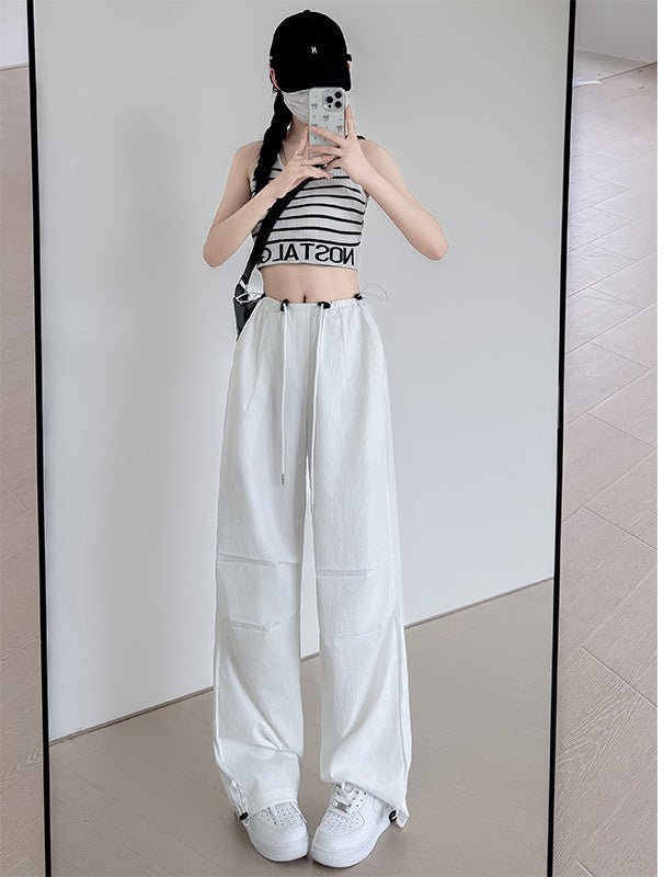 American overalls women's high - end pants women's spring and autumn new loose wide - leg sweatpants high - waisted paratrooper sweatpants - Negative Apparel