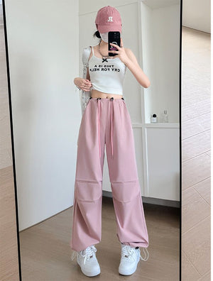 American overalls women's high - end pants women's spring and autumn new loose wide - leg sweatpants high - waisted paratrooper sweatpants - Negative Apparel