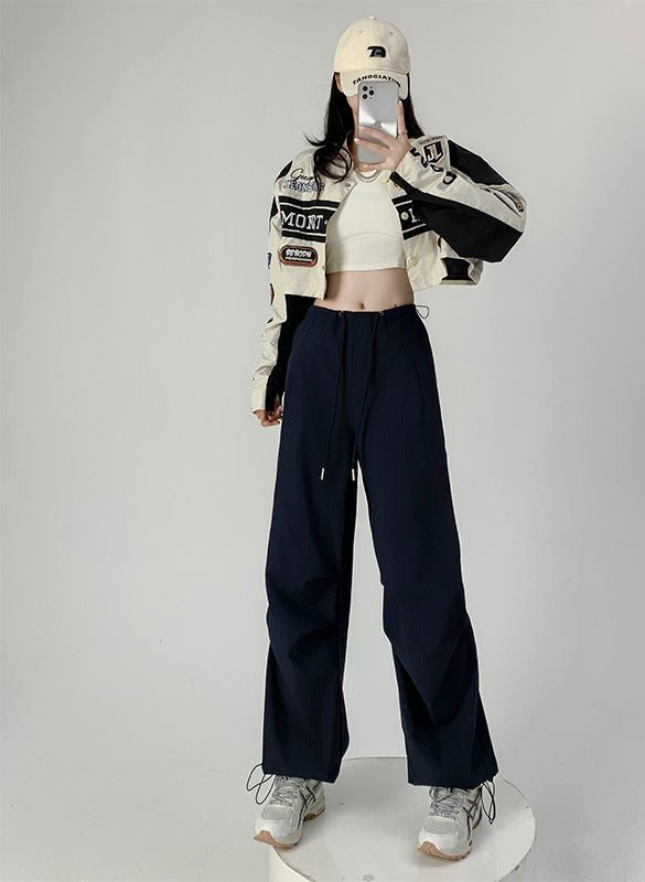 American overalls women's high - end pants women's spring and autumn new loose wide - leg sweatpants high - waisted paratrooper sweatpants - Negative Apparel