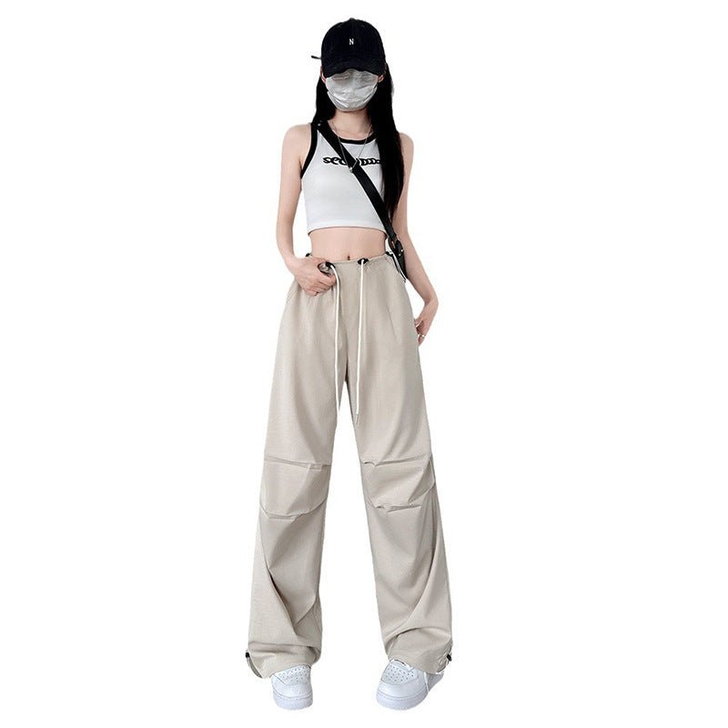American overalls women's high - end pants women's spring and autumn new loose wide - leg sweatpants high - waisted paratrooper sweatpants - Negative Apparel