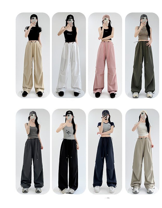 American overalls women's high - end pants women's spring and autumn new loose wide - leg sweatpants high - waisted paratrooper sweatpants - Negative Apparel