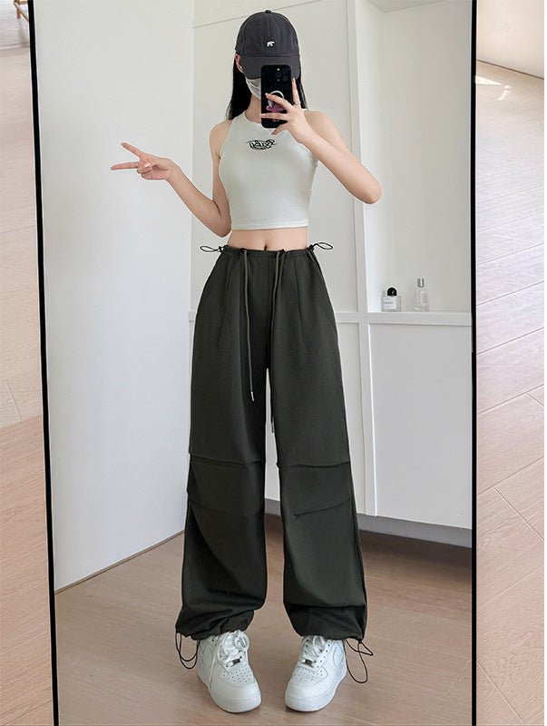 American overalls women's high - end pants women's spring and autumn new loose wide - leg sweatpants high - waisted paratrooper sweatpants - Negative Apparel