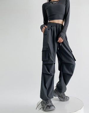 American overalls women's pants spring and autumn new loose and thin Spice girl straight sweatpants loose wide - leg casual sweatpants - Negative Apparel