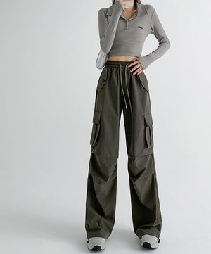 American overalls women's pants spring and autumn new loose and thin Spice girl straight sweatpants loose wide - leg casual sweatpants - Negative Apparel