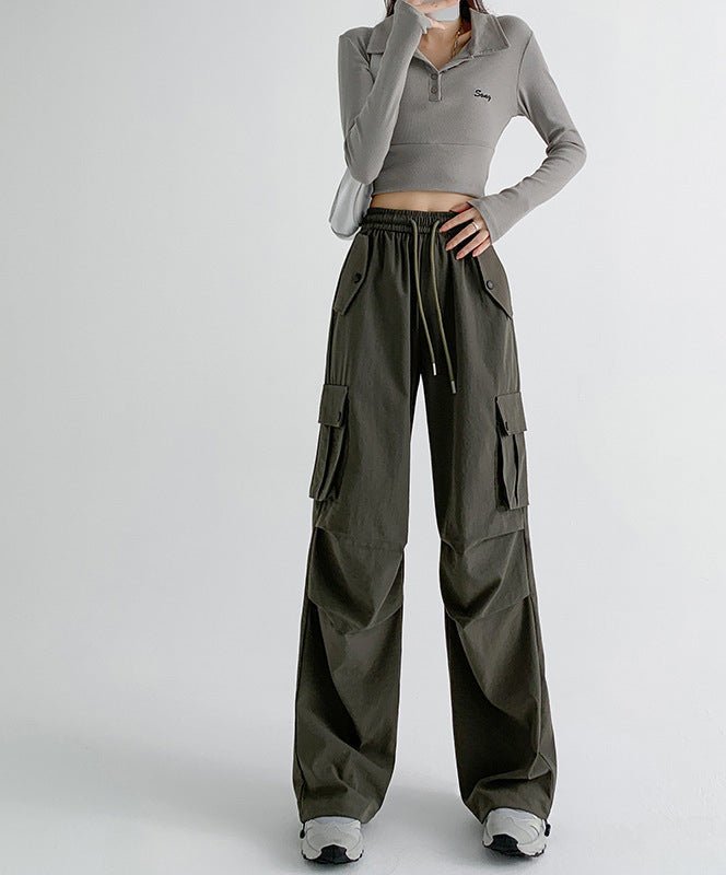 American overalls women's pants spring and autumn new loose and thin Spice girl straight sweatpants loose wide - leg casual sweatpants - Negative Apparel